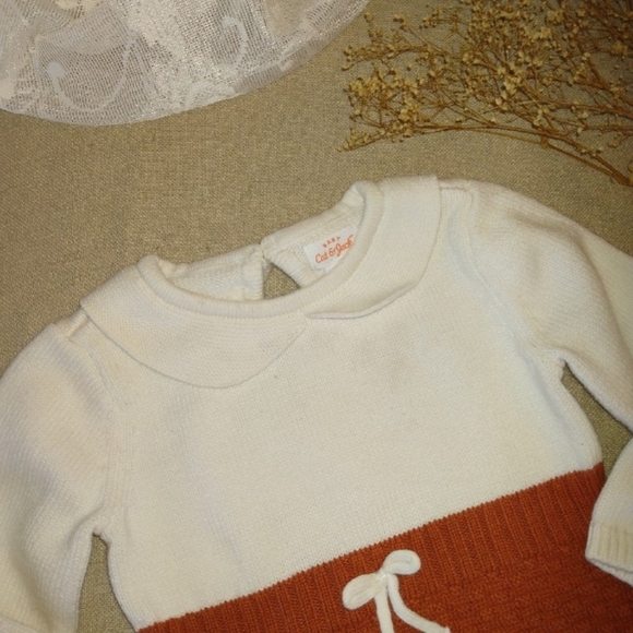 White and Rust Knit Baby Romper - Picture 3 of 4